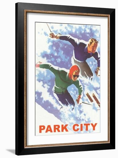 Skiers in Powder, Park City, Utah-null-Framed Premium Giclee Print