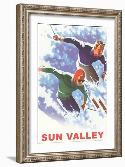 Skiers in Powder, Sun Valley-null-Framed Art Print