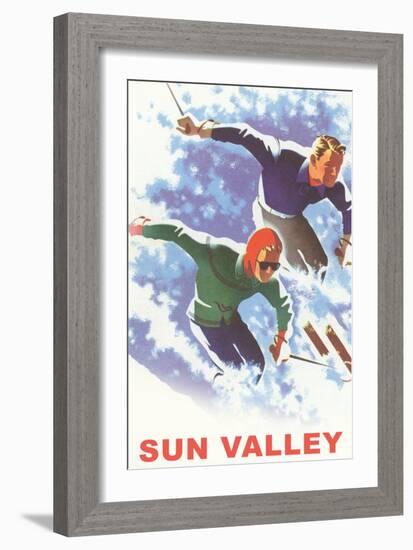 Skiers in Powder, Sun Valley-null-Framed Art Print