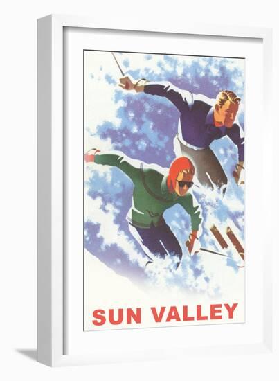 Skiers in Powder, Sun Valley-null-Framed Art Print