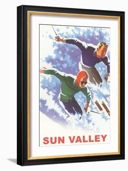 Skiers in Powder, Sun Valley-null-Framed Art Print