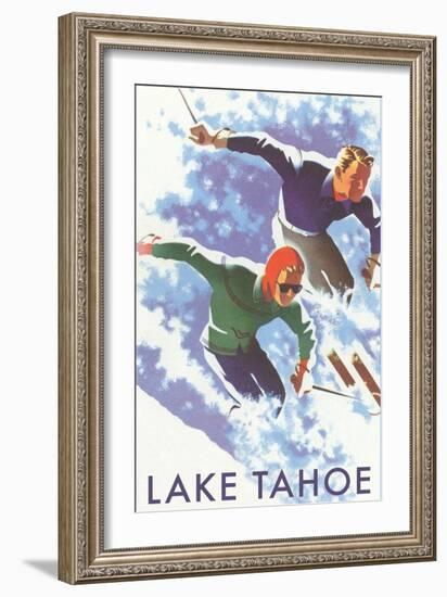 Skiers, Lake Tahoe-null-Framed Art Print