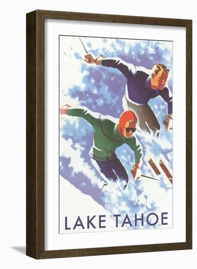 Skiers, Lake Tahoe-null-Framed Art Print