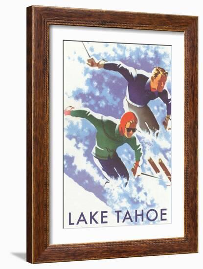 Skiers, Lake Tahoe-null-Framed Art Print