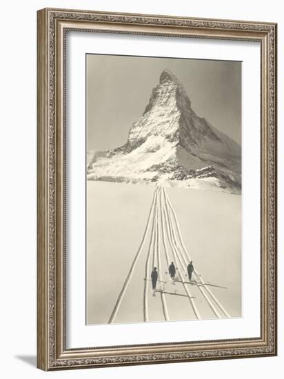 Skiers Leaving Matterhorn-null-Framed Art Print