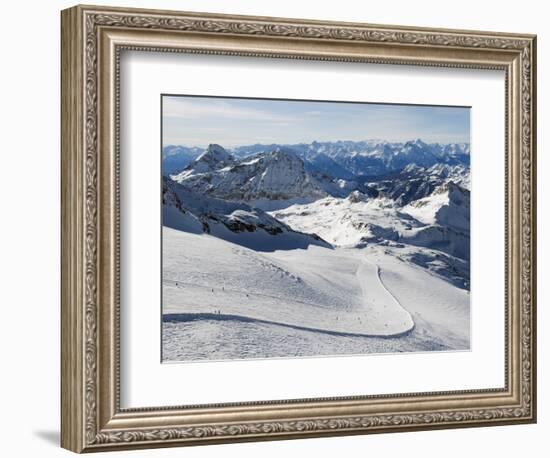 Skiers, Mountain Scenery in Cervinia Ski Resort, Cervinia, Valle D'Aosta, Italian Alps, Italy-Christian Kober-Framed Photographic Print