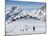 Skiers, Mountain Scenery in Cervinia Ski Resort, Cervinia, Valle D'Aosta, Italian Alps, Italy-Christian Kober-Mounted Photographic Print