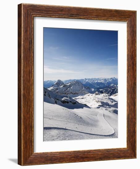 Skiers, Mountain Scenery in Cervinia Ski Resort, Cervinia, Valle D'Aosta, Italian Alps, Italy-Christian Kober-Framed Photographic Print