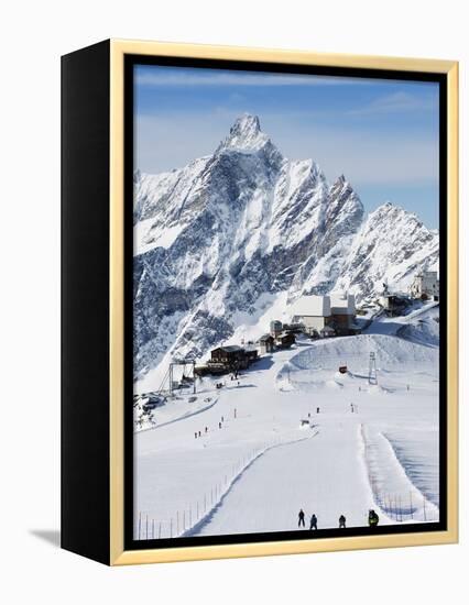 Skiers, Mountain Scenery in Cervinia Ski Resort, Cervinia, Valle D'Aosta, Italian Alps, Italy-Christian Kober-Framed Premier Image Canvas