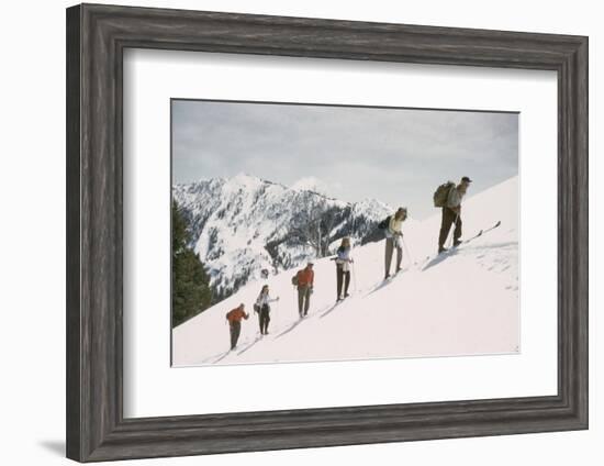 Skiers on the Slopes of Sun Valley Ski Resort, Idaho, April 22, 1947-George Silk-Framed Photographic Print