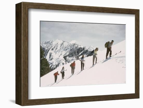 Skiers on the Slopes of Sun Valley Ski Resort, Idaho, April 22, 1947-George Silk-Framed Photographic Print