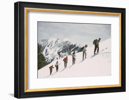 Skiers on the Slopes of Sun Valley Ski Resort, Idaho, April 22, 1947-George Silk-Framed Photographic Print