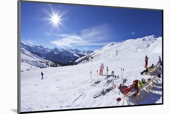 Skiers Relaxing at Cafe in Winter Sunshine, Verdons Sud, La Plagne, French Alps, France, Europe-Peter Barritt-Mounted Photographic Print