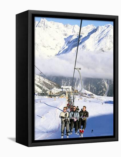 Skiers Riding Chairlift up to Slopes from Village of Solden, Tirol Alps, Tirol, Austria-Richard Nebesky-Framed Premier Image Canvas