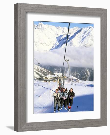 Skiers Riding Chairlift up to Slopes from Village of Solden, Tirol Alps, Tirol, Austria-Richard Nebesky-Framed Photographic Print