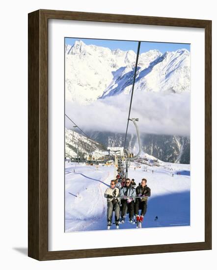 Skiers Riding Chairlift up to Slopes from Village of Solden, Tirol Alps, Tirol, Austria-Richard Nebesky-Framed Photographic Print