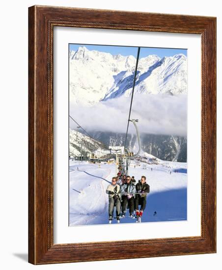 Skiers Riding Chairlift up to Slopes from Village of Solden, Tirol Alps, Tirol, Austria-Richard Nebesky-Framed Photographic Print