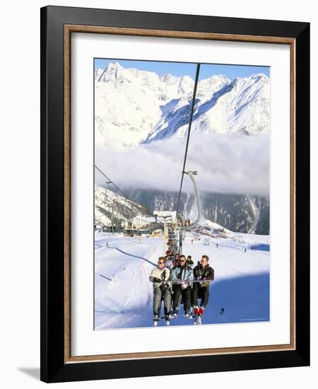 Skiers Riding Chairlift up to Slopes from Village of Solden, Tirol Alps, Tirol, Austria-Richard Nebesky-Framed Photographic Print