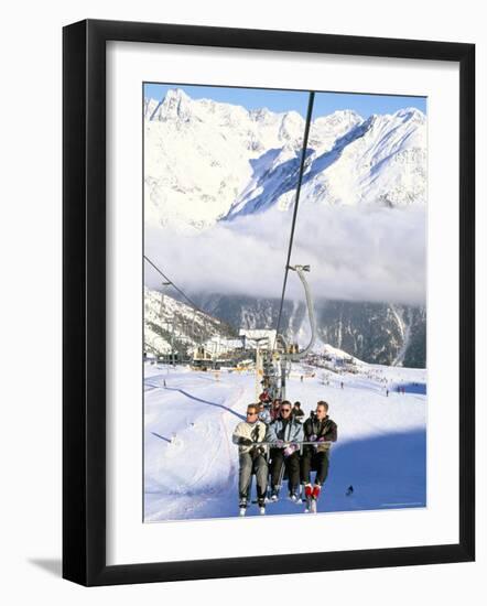 Skiers Riding Chairlift up to Slopes from Village of Solden, Tirol Alps, Tirol, Austria-Richard Nebesky-Framed Photographic Print