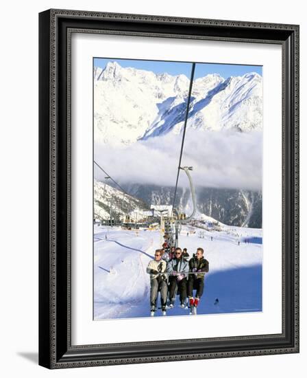 Skiers Riding Chairlift up to Slopes from Village of Solden, Tirol Alps, Tirol, Austria-Richard Nebesky-Framed Photographic Print