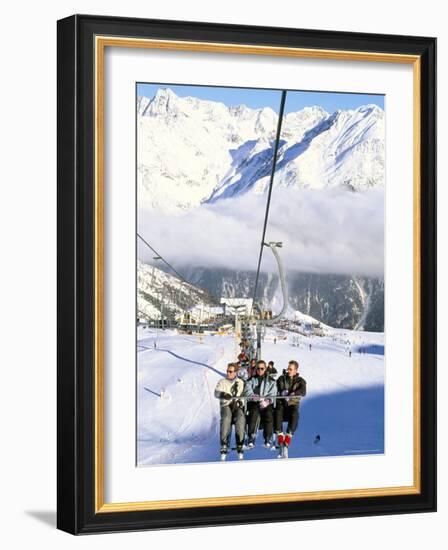 Skiers Riding Chairlift up to Slopes from Village of Solden, Tirol Alps, Tirol, Austria-Richard Nebesky-Framed Photographic Print