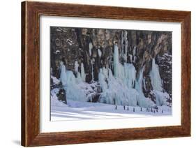 Skiers Underneath the Frozen Waterfall, Ski Piste-Mark Doherty-Framed Photographic Print