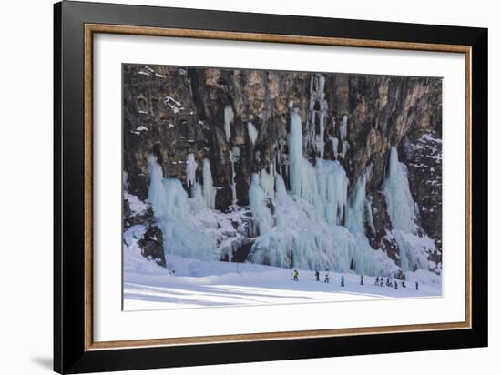 Skiers Underneath the Frozen Waterfall, Ski Piste-Mark Doherty-Framed Photographic Print