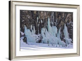 Skiers Underneath the Frozen Waterfall, Ski Piste-Mark Doherty-Framed Photographic Print