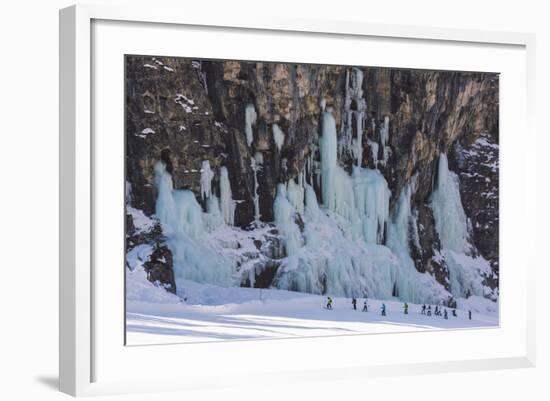 Skiers Underneath the Frozen Waterfall, Ski Piste-Mark Doherty-Framed Photographic Print