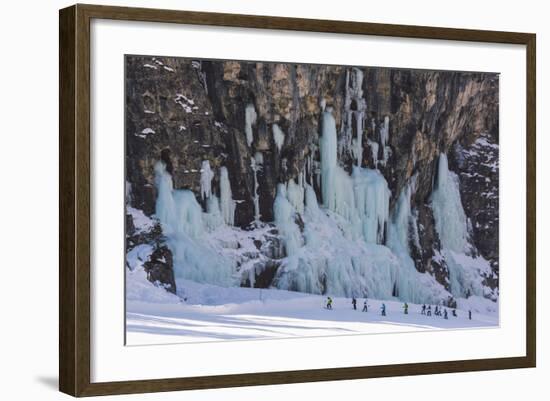 Skiers Underneath the Frozen Waterfall, Ski Piste-Mark Doherty-Framed Photographic Print