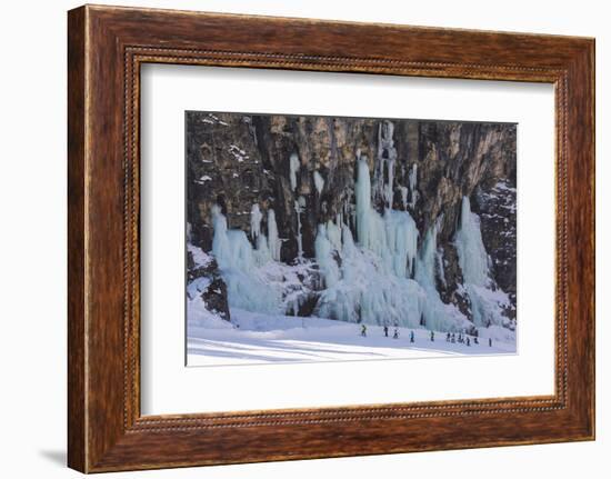 Skiers Underneath the Frozen Waterfall, Ski Piste-Mark Doherty-Framed Photographic Print