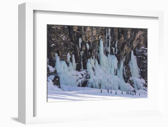 Skiers Underneath the Frozen Waterfall, Ski Piste-Mark Doherty-Framed Photographic Print