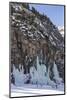 Skiers Underneath the Frozen Waterfall, Ski Piste-Mark Doherty-Mounted Photographic Print