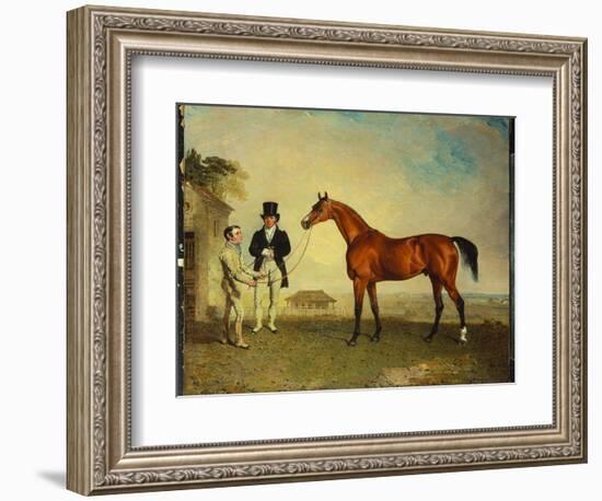 Skiff, a Bay Racehorse Held by a Groom on Newmarket Heath, with John Howe-Benjamin Marshall-Framed Giclee Print