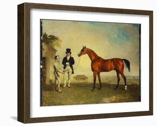 Skiff, a Bay Racehorse Held by a Groom on Newmarket Heath, with John Howe-Benjamin Marshall-Framed Giclee Print