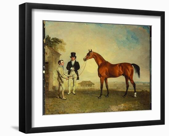 Skiff, a Bay Racehorse Held by a Groom on Newmarket Heath, with John Howe-Benjamin Marshall-Framed Giclee Print