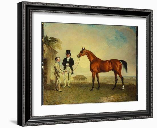 Skiff, a Bay Racehorse Held by a Groom on Newmarket Heath, with John Howe-Benjamin Marshall-Framed Giclee Print