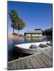 Skiff and boathouse at Oliver Lodge on Lake Winnipesauke, Meredith, New Hampshire, USA-Jerry & Marcy Monkman-Mounted Photographic Print