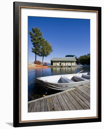 Skiff and boathouse at Oliver Lodge on Lake Winnipesauke, Meredith, New Hampshire, USA-Jerry & Marcy Monkman-Framed Photographic Print