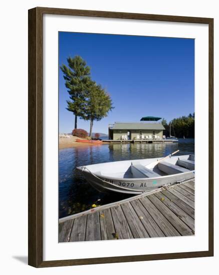Skiff and boathouse at Oliver Lodge on Lake Winnipesauke, Meredith, New Hampshire, USA-Jerry & Marcy Monkman-Framed Photographic Print