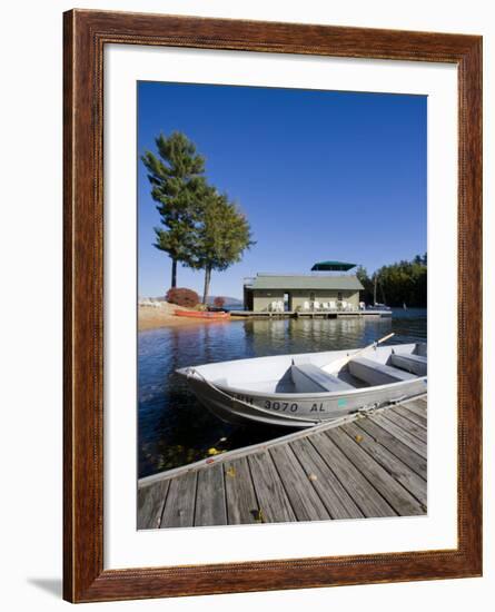 Skiff and boathouse at Oliver Lodge on Lake Winnipesauke, Meredith, New Hampshire, USA-Jerry & Marcy Monkman-Framed Photographic Print
