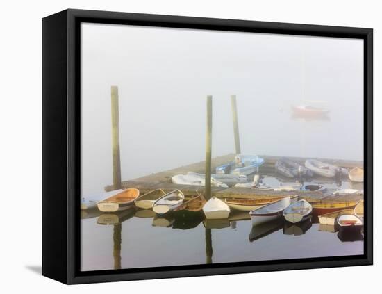 Skiffs and Morning Fog in Southwest Harbor, Maine, Usa-Jerry & Marcy Monkman-Framed Premier Image Canvas