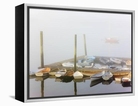 Skiffs and Morning Fog in Southwest Harbor, Maine, Usa-Jerry & Marcy Monkman-Framed Premier Image Canvas