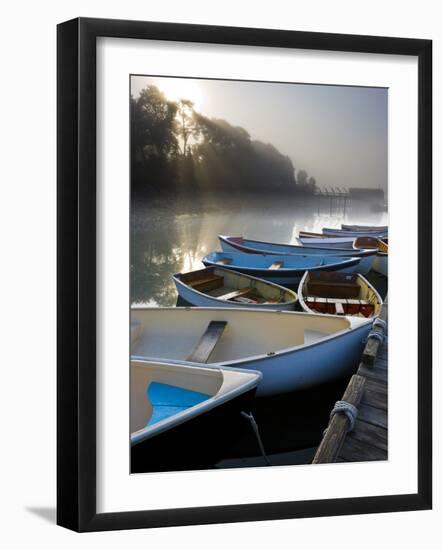 Skiffs and Morning Fog in Southwest Harbor, Maine, Usa-Jerry & Marcy Monkman-Framed Photographic Print