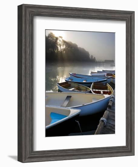 Skiffs and Morning Fog in Southwest Harbor, Maine, Usa-Jerry & Marcy Monkman-Framed Photographic Print