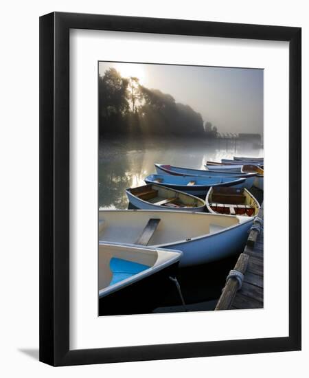 Skiffs and Morning Fog in Southwest Harbor, Maine, Usa-Jerry & Marcy Monkman-Framed Photographic Print