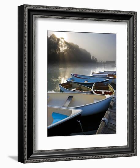 Skiffs and Morning Fog in Southwest Harbor, Maine, Usa-Jerry & Marcy Monkman-Framed Photographic Print