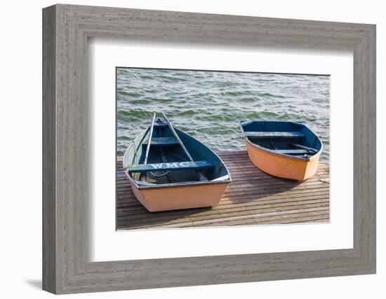 Skiffs on the Dock in Wellfleet Harbor in Wellfleet, Massachusetts. Cape Cod-Jerry and Marcy Monkman-Framed Photographic Print