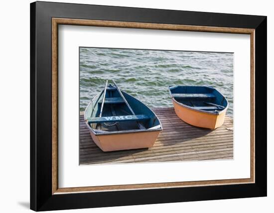Skiffs on the Dock in Wellfleet Harbor in Wellfleet, Massachusetts. Cape Cod-Jerry and Marcy Monkman-Framed Photographic Print