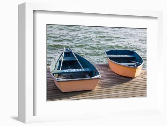 Skiffs on the Dock in Wellfleet Harbor in Wellfleet, Massachusetts. Cape Cod-Jerry and Marcy Monkman-Framed Photographic Print